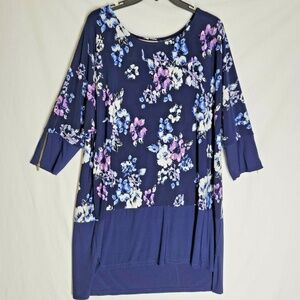 Woman Within Shirt Dress Multicolor Floral Print Sleeve Zip Detail Large 18/20